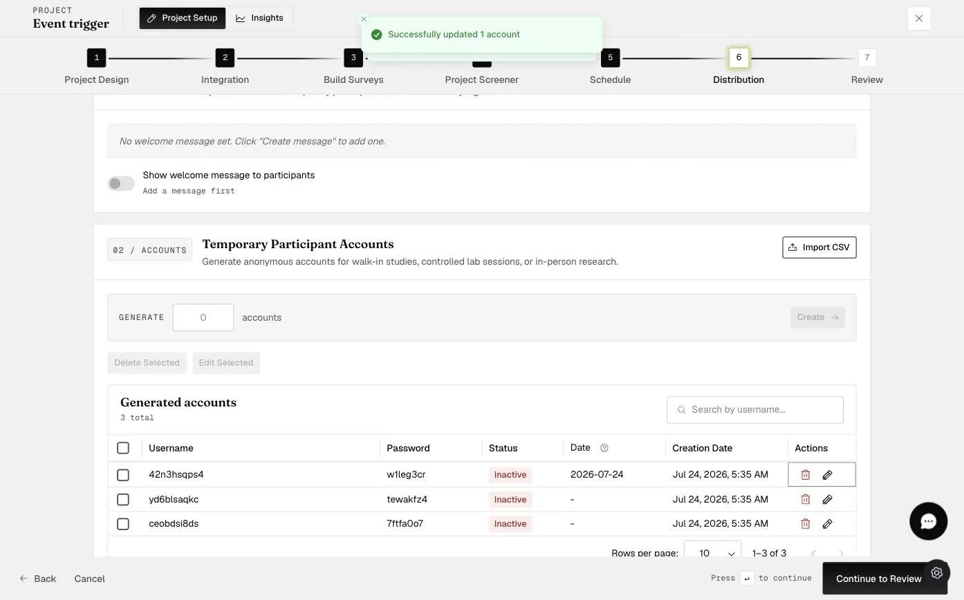 The generated accounts table showing the updated start date on the first account after confirming