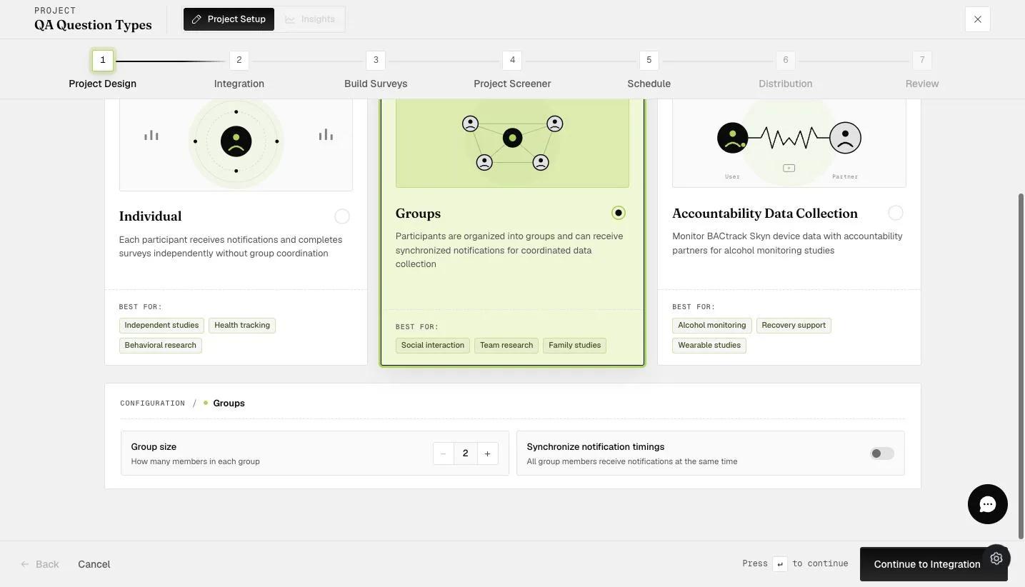 The Groups configuration with Group size and Synchronize notification timings