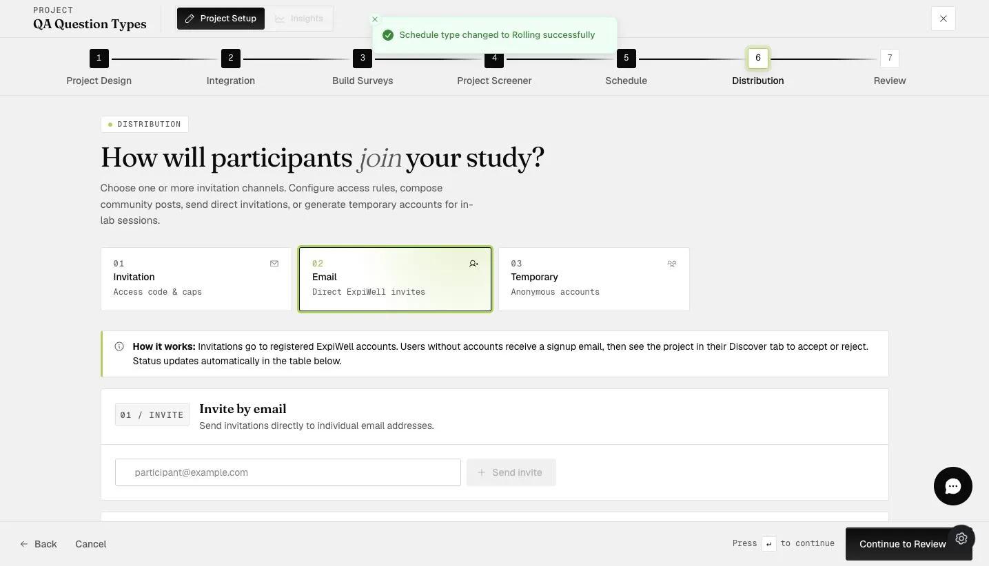 The Email distribution channel with the Invite by email field for sending direct invites