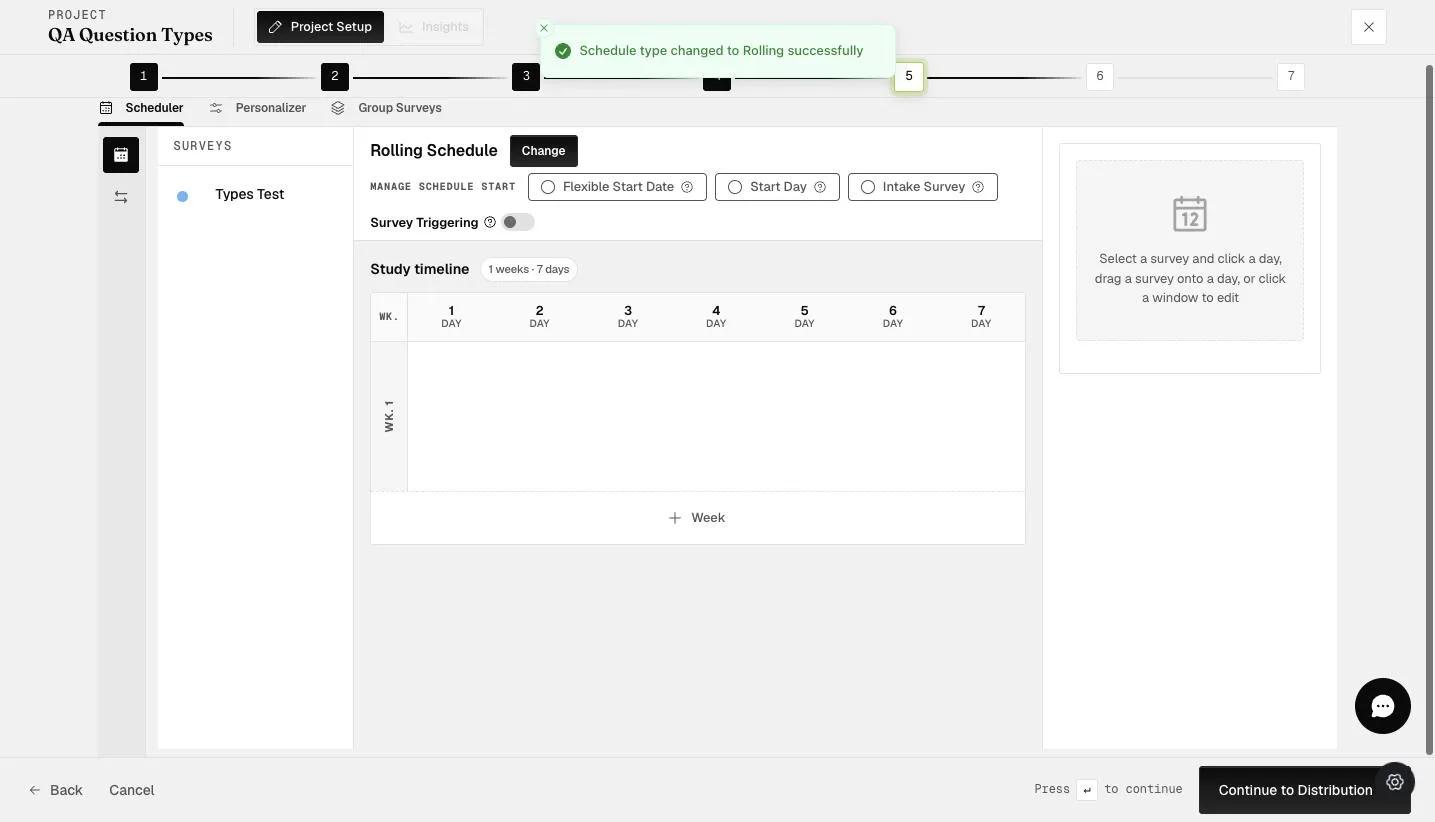 The Intake Survey option under Manage Schedule Start